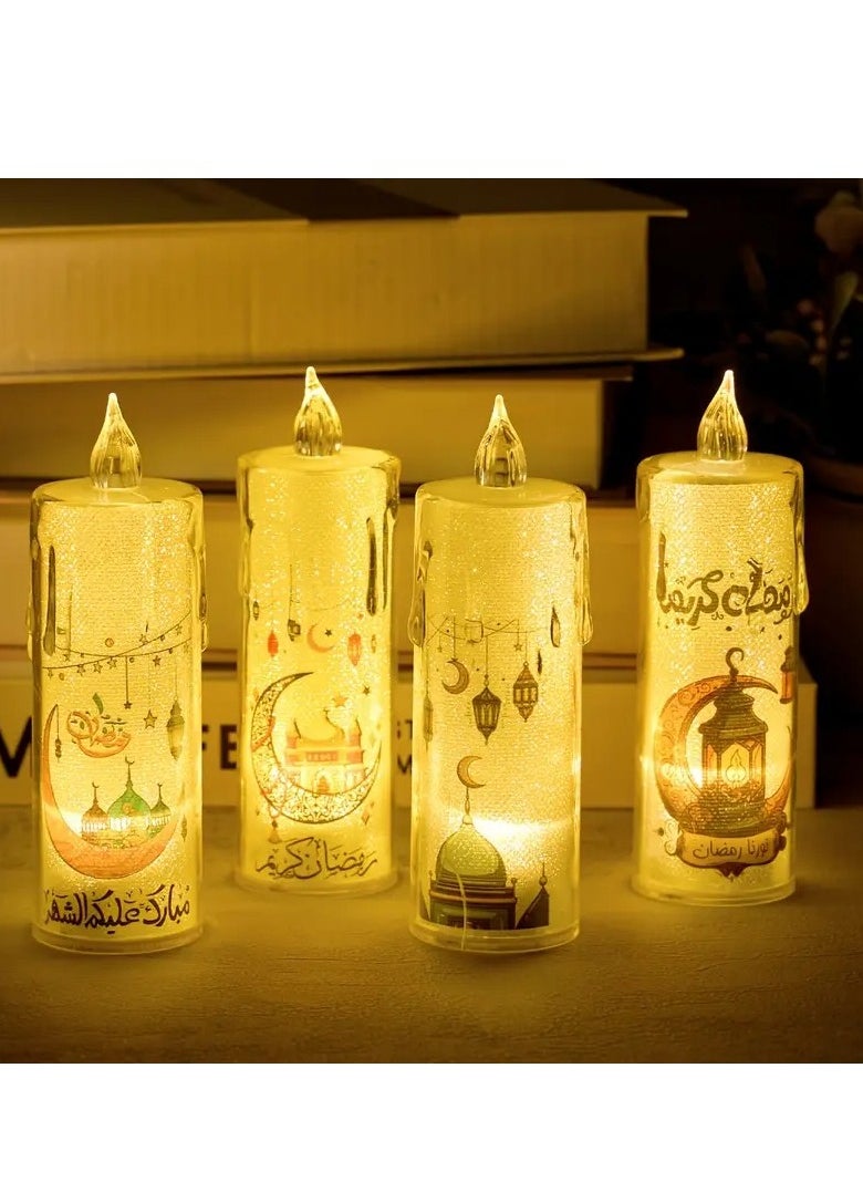 4pcs LED Ramadan Candle Lights - Battery-Powered, Plastic Tabletop Decor for Eid & Festive Occasions