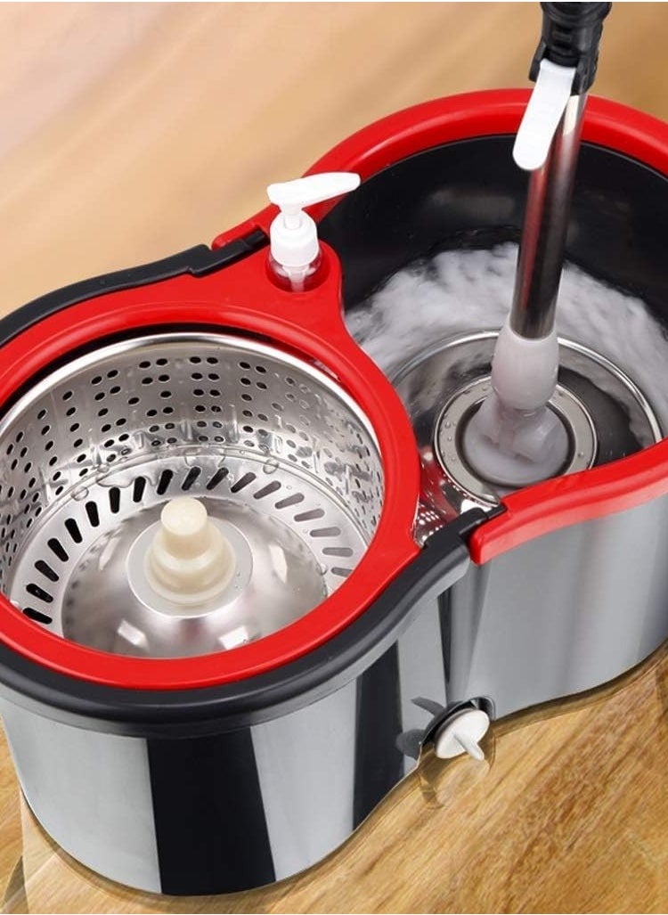 Spin Mop For Floor Cleaning Stainless Steel Mop and Bucket With Telescopic Handle Hands-Free Wringing Floor Mop With 6L Large Capacity and Reusable Refills For Home Office