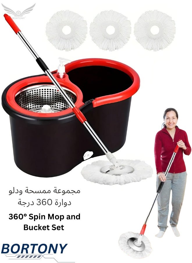 Spin Mop For Floor Cleaning Stainless Steel Mop and Bucket With Telescopic Handle Hands-Free Wringing Floor Mop With 6L Large Capacity and Reusable Refills For Home Office