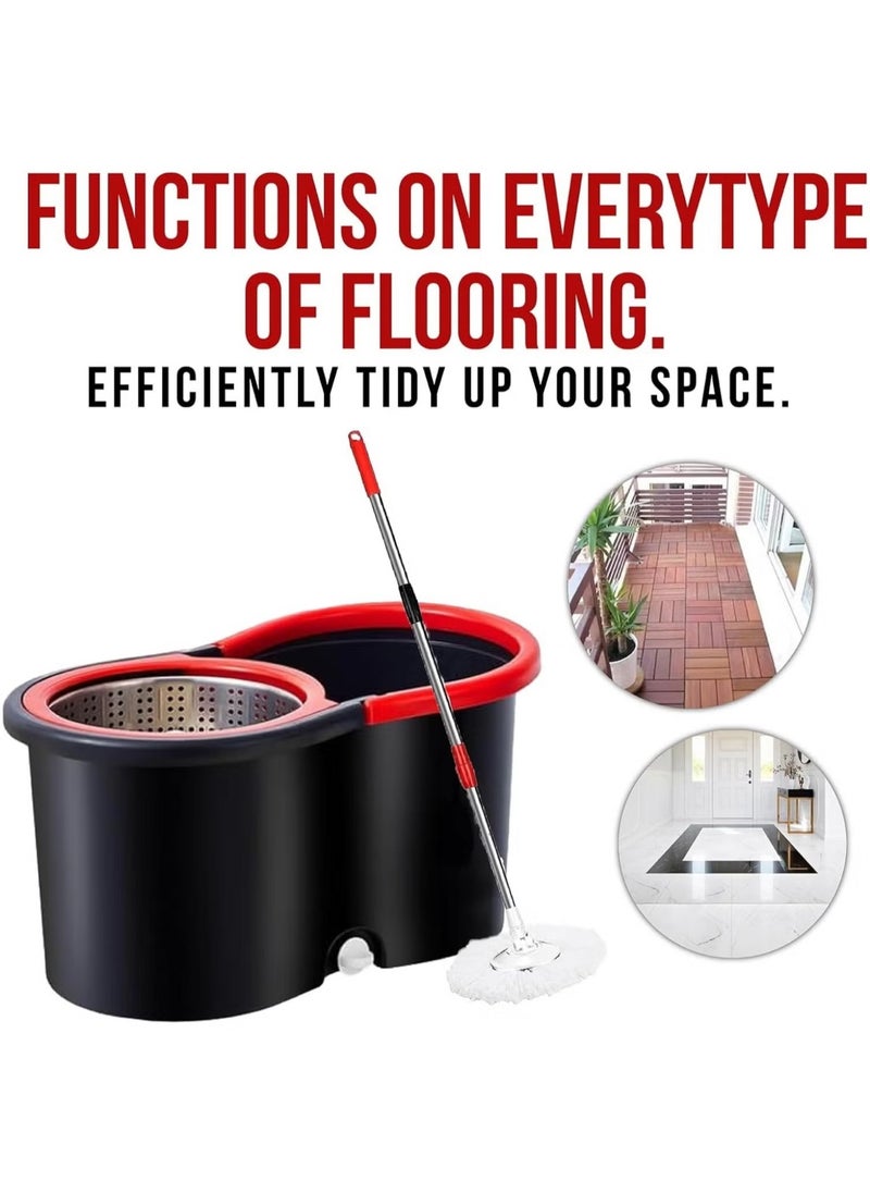 Spin Mop For Floor Cleaning Stainless Steel Mop and Bucket With Telescopic Handle Hands-Free Wringing Floor Mop With 6L Large Capacity and Reusable Refills For Home Office