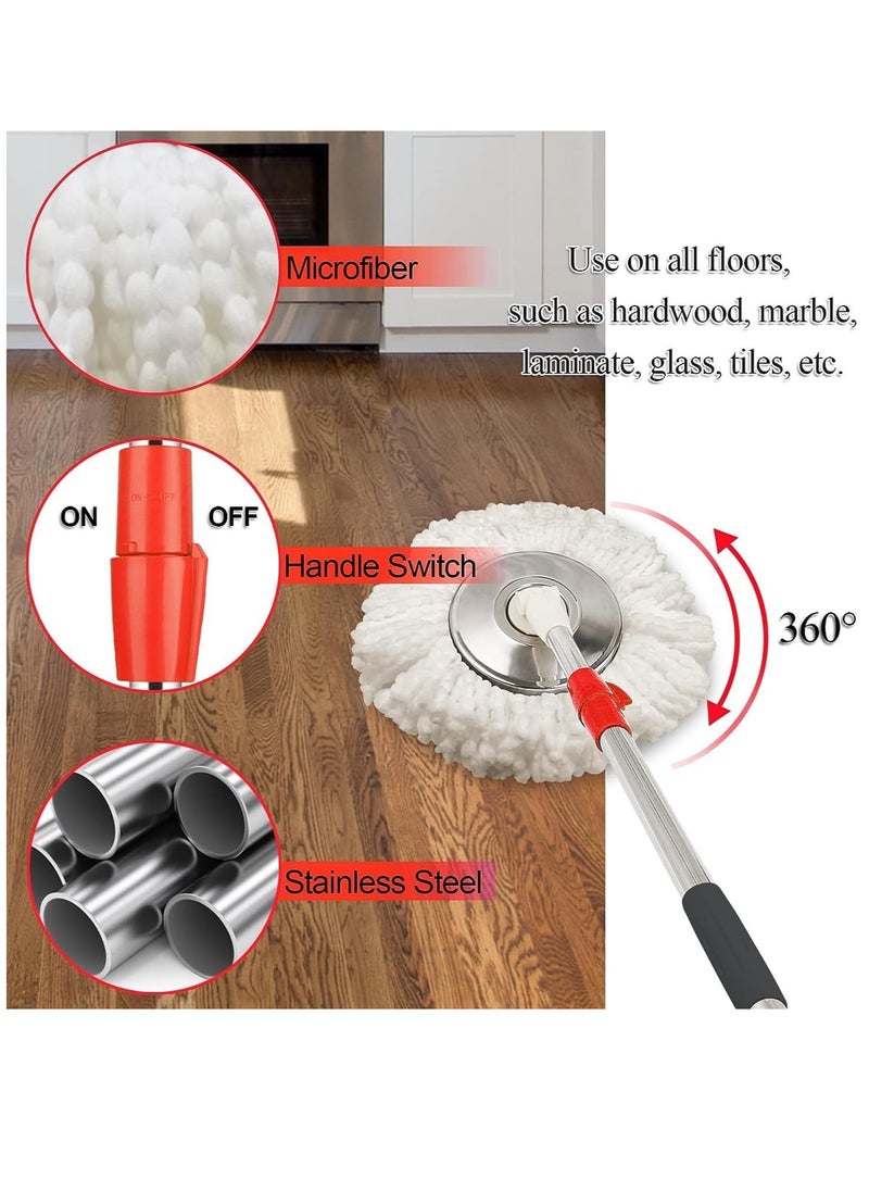 Spin Mop For Floor Cleaning Stainless Steel Mop and Bucket With Telescopic Handle Hands-Free Wringing Floor Mop With 6L Large Capacity and Reusable Refills For Home Office