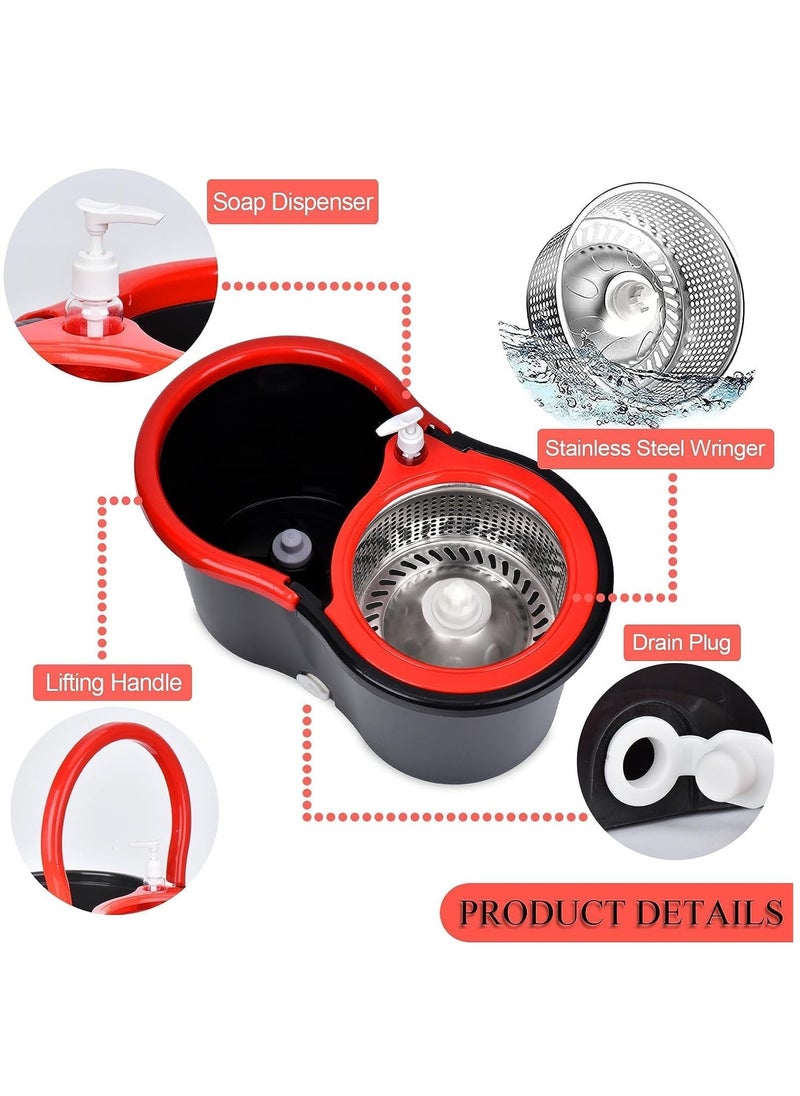 Spin Mop For Floor Cleaning Stainless Steel Mop and Bucket With Telescopic Handle Hands-Free Wringing Floor Mop With 6L Large Capacity and Reusable Refills For Home Office