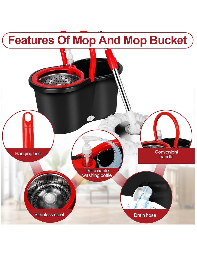 Spin Mop For Floor Cleaning Stainless Steel Mop and Bucket With Telescopic Handle Hands-Free Wringing Floor Mop With 6L Large Capacity and Reusable Refills For Home Office
