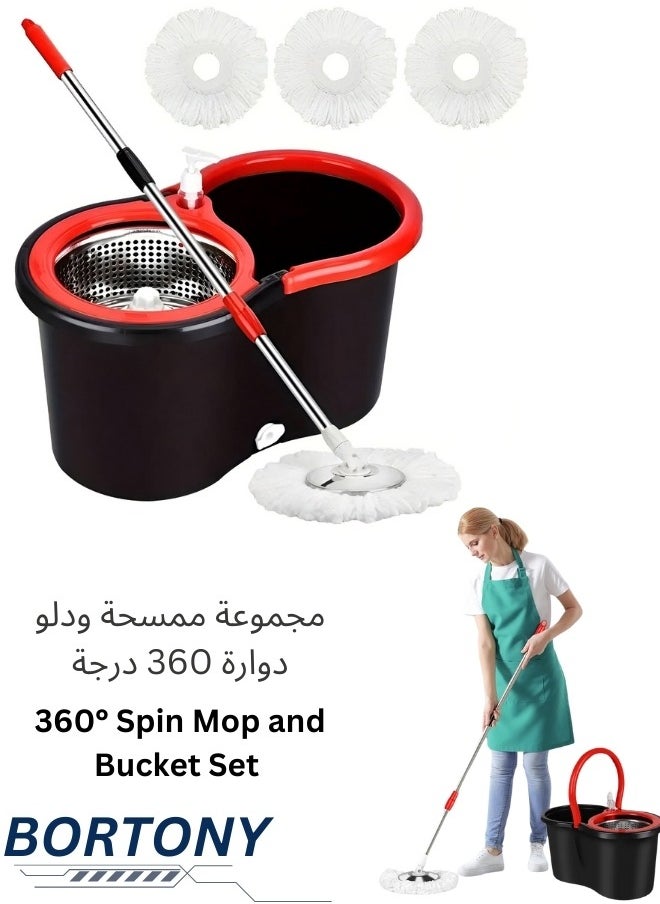 Spin Mop For Floor Cleaning Stainless Steel Mop and Bucket With Telescopic Handle Hands-Free Wringing Floor Mop With 6L Large Capacity and Reusable Refills For Home Office