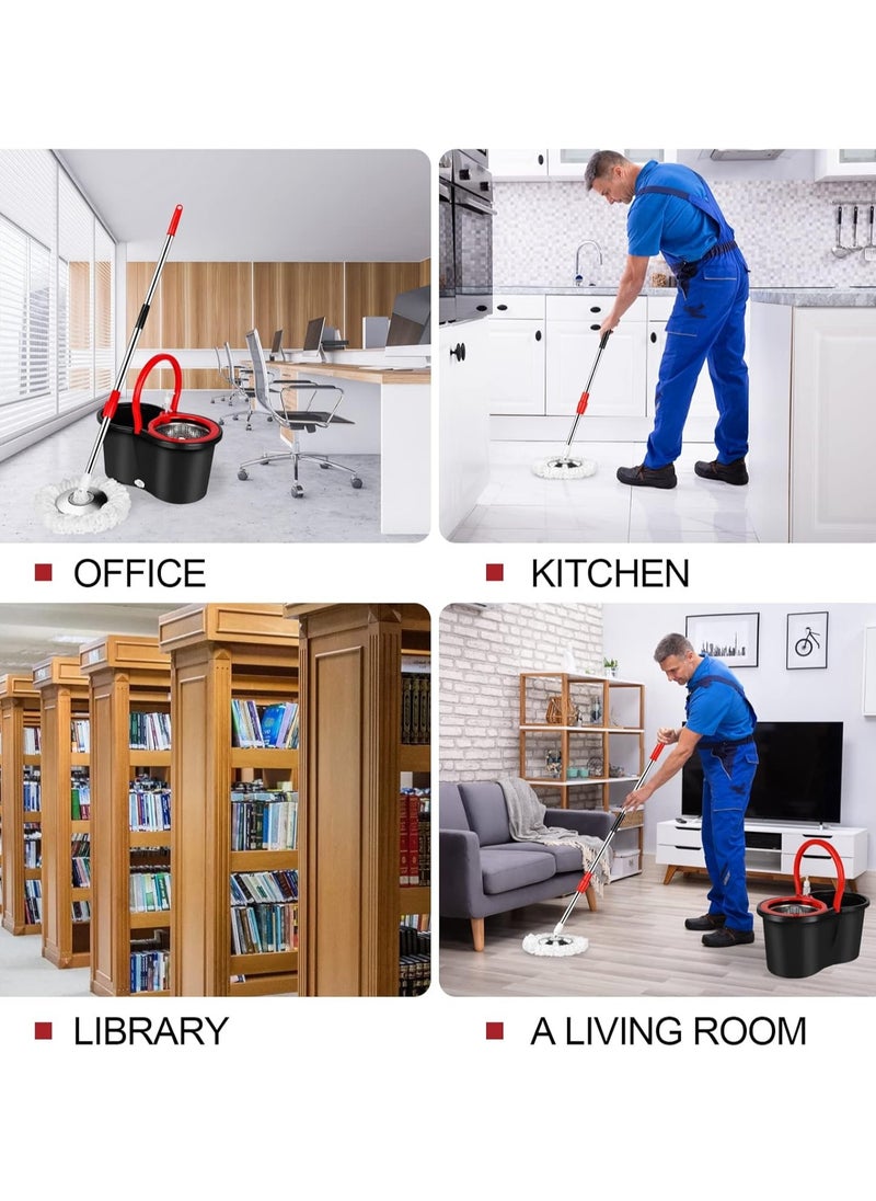 Spin Mop For Floor Cleaning Stainless Steel Mop and Bucket With Telescopic Handle Hands-Free Wringing Floor Mop With 6L Large Capacity and Reusable Refills For Home Office