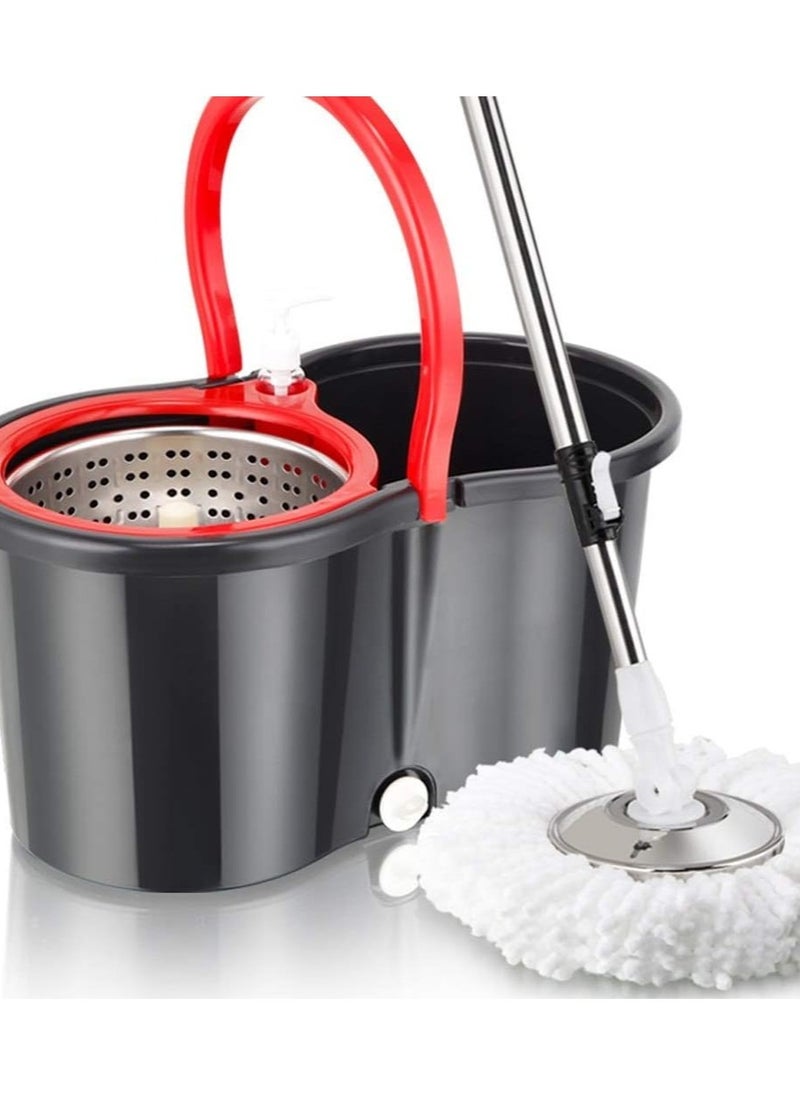 Spin Mop For Floor Cleaning Stainless Steel Mop and Bucket With Telescopic Handle Hands-Free Wringing Floor Mop With 6L Large Capacity and Reusable Refills For Home Office