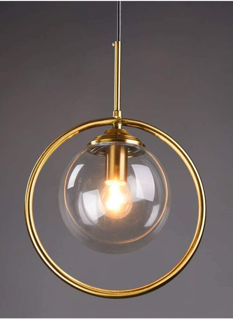 A F N LIGHTINGS E26 Circle Copper Gold Pendant Light, Amber Glass Nordic Modern Hanging Lamp for Kitchen, Dining Room, and Living Room Light Fixture - 1 Piece