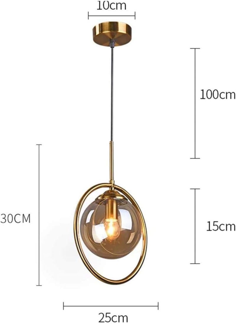 A F N LIGHTINGS E26 Circle Copper Gold Pendant Light, Amber Glass Nordic Modern Hanging Lamp for Kitchen, Dining Room, and Living Room Light Fixture - 1 Piece