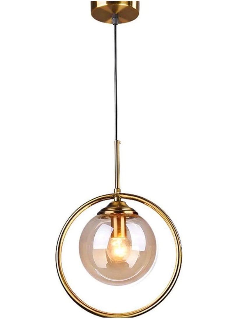 A F N LIGHTINGS E26 Circle Copper Gold Pendant Light, Amber Glass Nordic Modern Hanging Lamp for Kitchen, Dining Room, and Living Room Light Fixture - 1 Piece