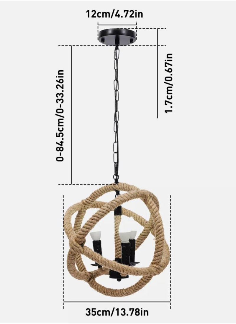 A F N LIGHTINGS Rustic Rope Sphere Ceiling Light, Farmhouse Chandelier Pendant Lamp Fixture for Kitchen, Dining Room, Living Room, and Bedroom