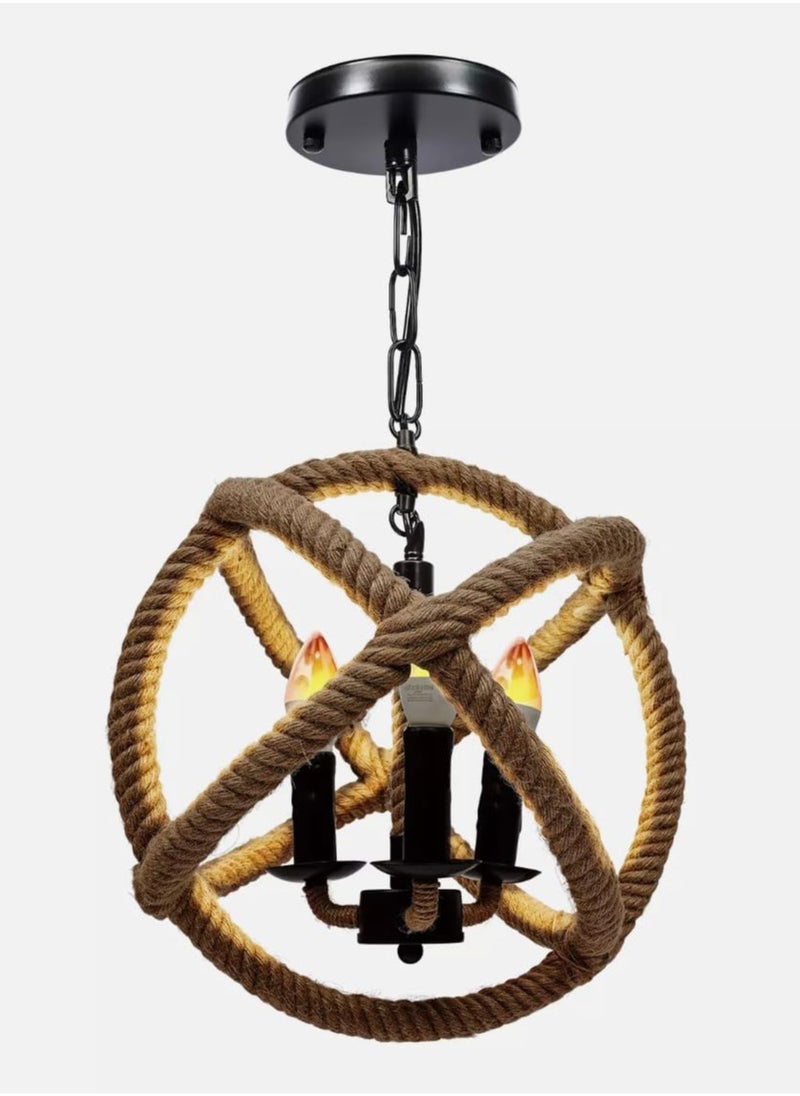 A F N LIGHTINGS Rustic Rope Sphere Ceiling Light, Farmhouse Chandelier Pendant Lamp Fixture for Kitchen, Dining Room, Living Room, and Bedroom