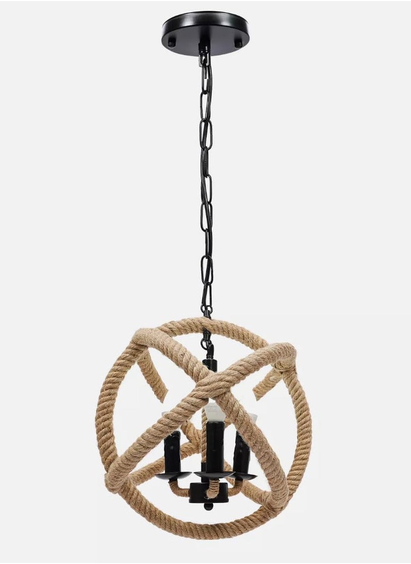 A F N LIGHTINGS Rustic Rope Sphere Ceiling Light, Farmhouse Chandelier Pendant Lamp Fixture for Kitchen, Dining Room, Living Room, and Bedroom