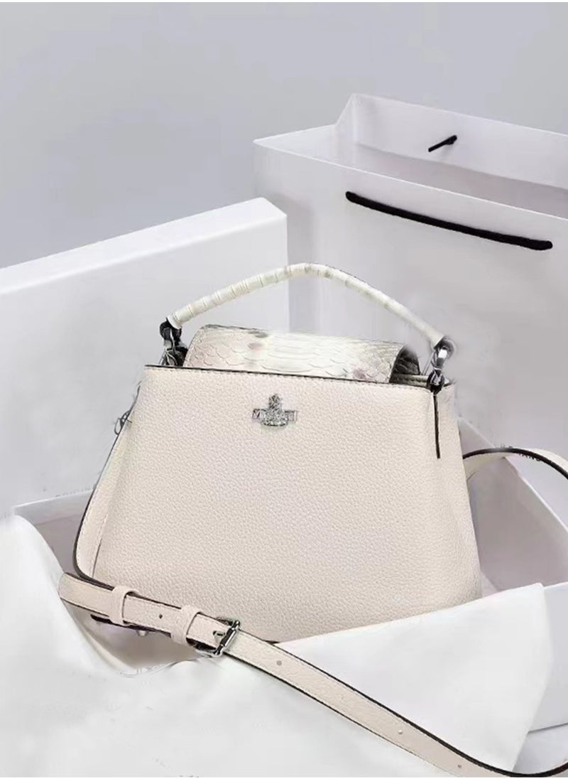 Women Top Handle Satchel Bag White Color Crocodile Pattern Flap Crossbody Bag