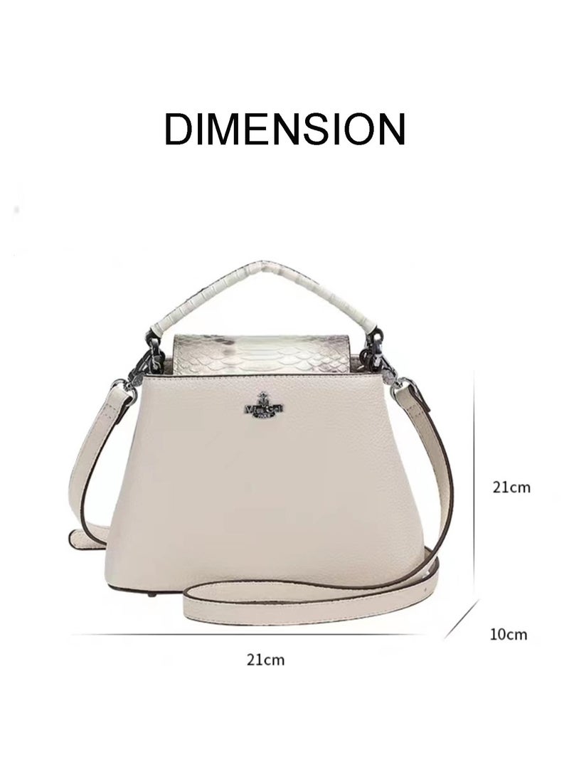 Women Top Handle Satchel Bag White Color Crocodile Pattern Flap Crossbody Bag