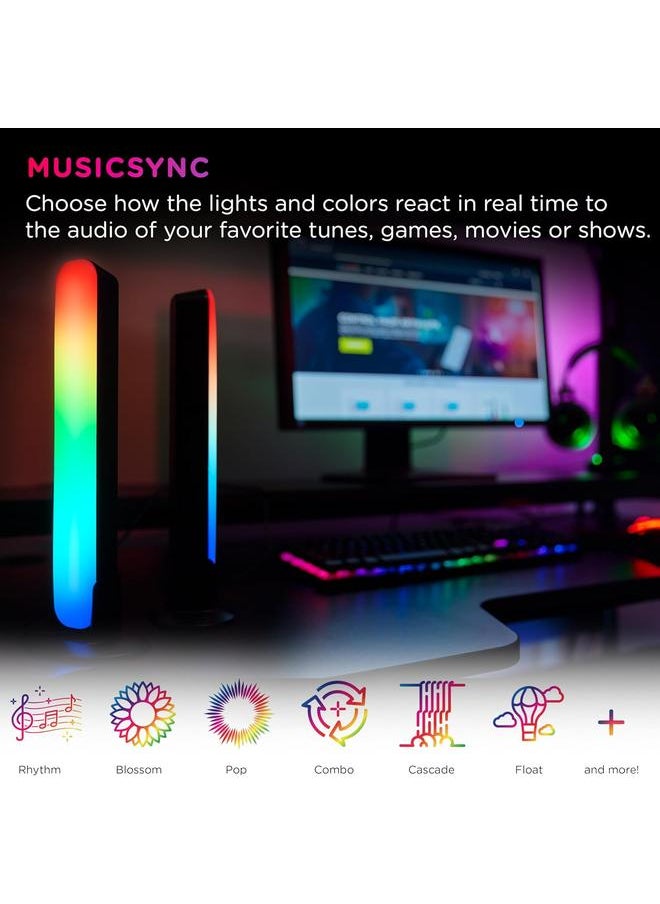 Smart Color-Changing Gaming Light Bars – WiFi & USB-Powered LED RGBIC Mood Lighting with Music Sync, for Home, Office, Bedroom, Dorm, Kids & Adults, 2-Pack, Black