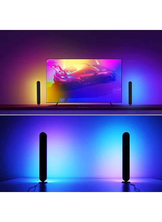 Smart Color-Changing Gaming Light Bars – WiFi & USB-Powered LED RGBIC Mood Lighting with Music Sync, for Home, Office, Bedroom, Dorm, Kids & Adults, 2-Pack, Black