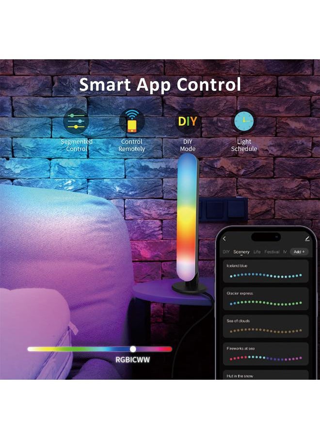 Smart Color-Changing Gaming Light Bars – WiFi & USB-Powered LED RGBIC Mood Lighting with Music Sync, for Home, Office, Bedroom, Dorm, Kids & Adults, 2-Pack, Black