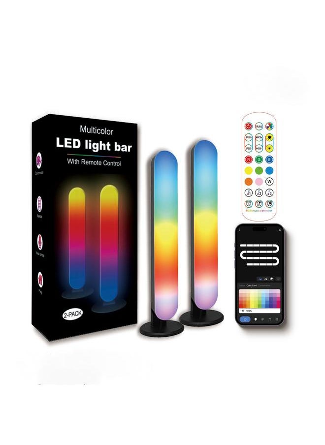 Smart Color-Changing Gaming Light Bars – WiFi & USB-Powered LED RGBIC Mood Lighting with Music Sync, for Home, Office, Bedroom, Dorm, Kids & Adults, 2-Pack, Black