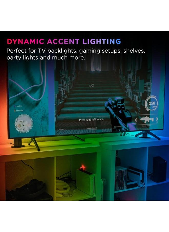 Smart Color-Changing Gaming Light Bars – WiFi & USB-Powered LED RGBIC Mood Lighting with Music Sync, for Home, Office, Bedroom, Dorm, Kids & Adults, 2-Pack, Black