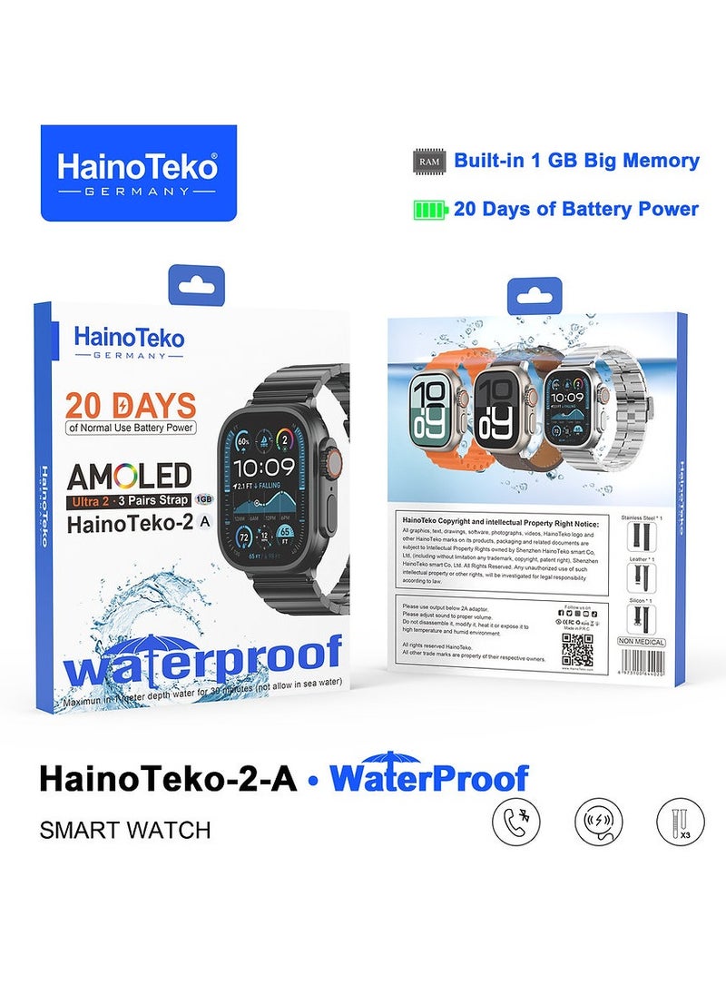 Haino Teko 2 Smart Watch with AMOLED Display WATERPROOF 20 Days Battery Life 3 Pair Straps & Wireless Charger