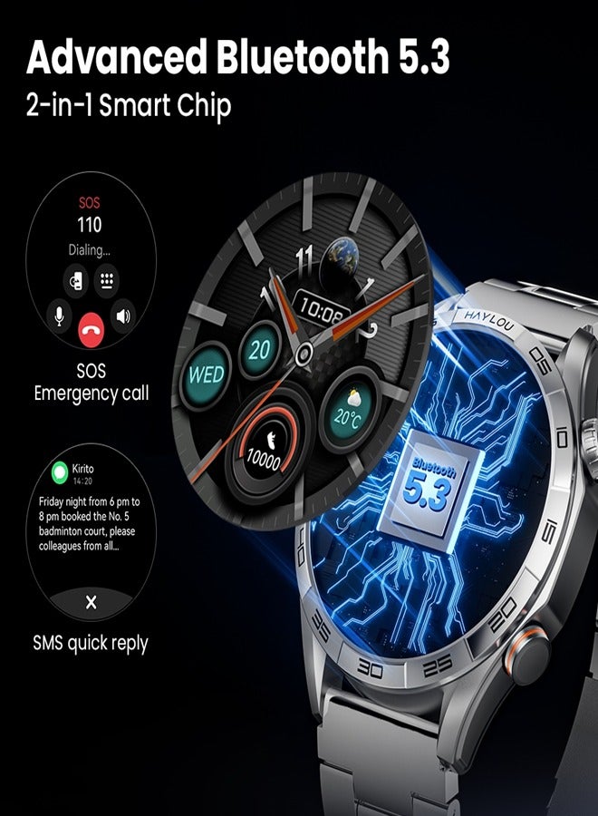 Smartwatch 1.58 AMOLED Display, 15 Days Battery Life, Health and Fitness Tracking, Notifications Alerts, 100+ Sports Modes, Dynamic Watch Faces and Supports NFC Access Control SOLAR-5 Silver