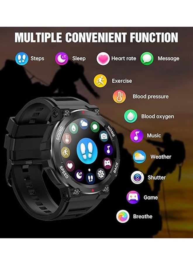 Military Smart Watches for Men IP68 Waterproof Rugged Bluetooth Call(Answer/Dial Calls) 1.39'' Fitness Watch Tracker for Android iOS Outdoor Sports,Black