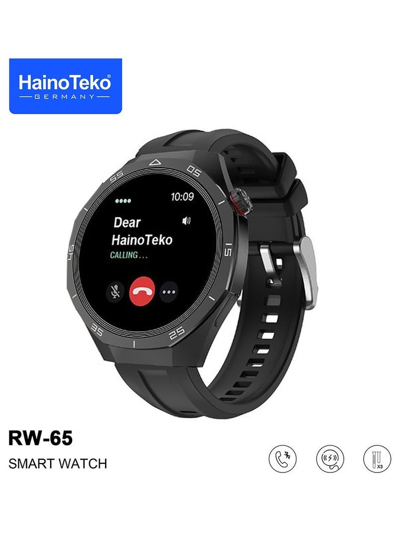 HainoTeko GT5 Pro Smartwatch RW-65 with Large Screen AMOLED Display Built-In Voice Assistant 3 Pair Premium Quality Straps and Charging Cable Designed For Men Black