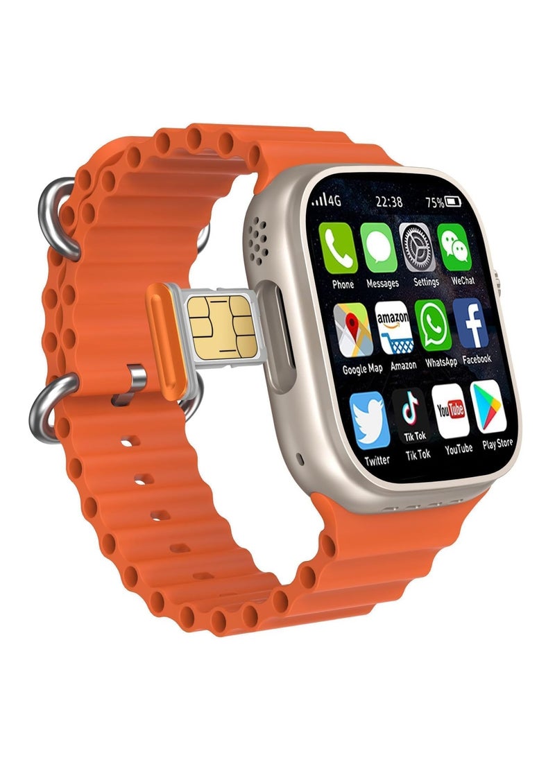 Smart barry C90 Ultra Watch, 2 strap Android OS interface, AMOLED Display screen Sports fitness Tracker, Cellular, Wi-Fi,Tiktok Instagram on the watch,Sim card watch Orange 64gb