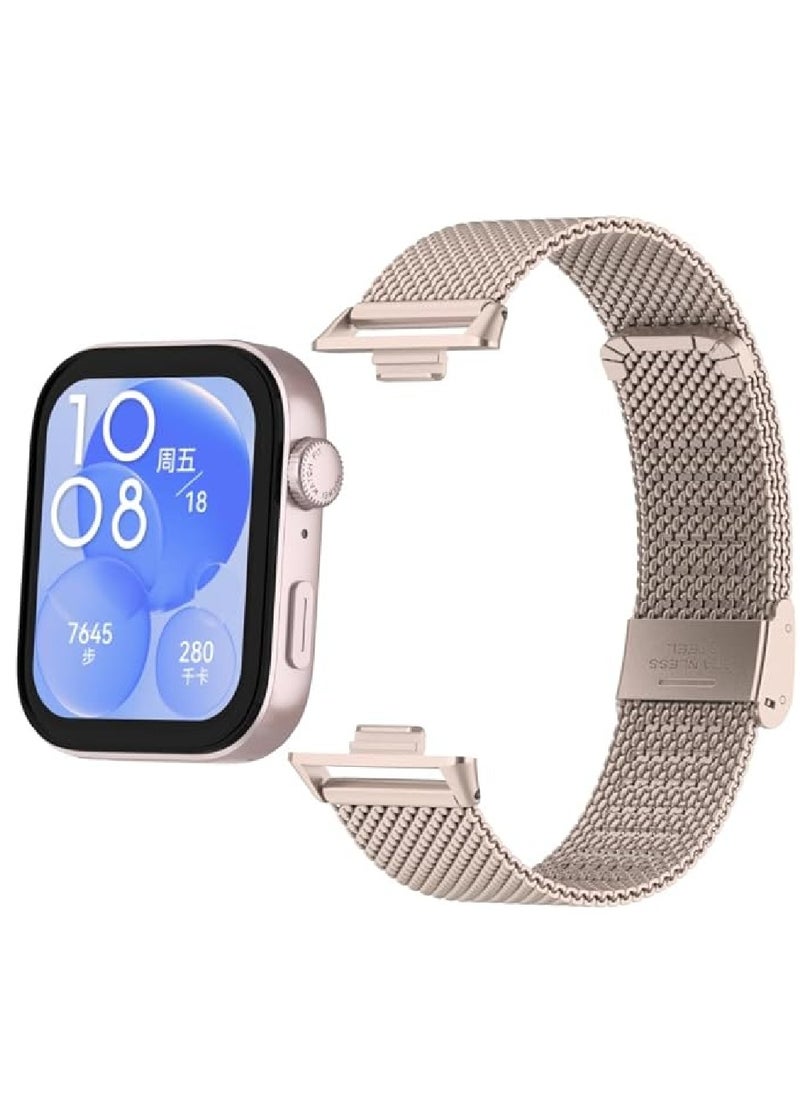 Straps Adjustable and Comfortable With HUAWEI Watch Fit 3 Strap Metal Case 18mm Stainless Steel Mesh Replacement Straps for HUAWEI Watch Fit 3 (Pink)