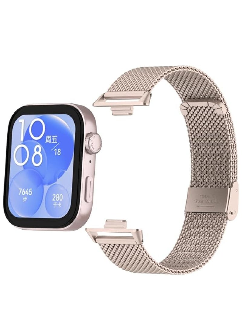 Straps Adjustable and Comfortable With HUAWEI Watch Fit 3 Strap Metal Case 18mm Stainless Steel Mesh Replacement Straps for HUAWEI Watch Fit 3 (Pink)