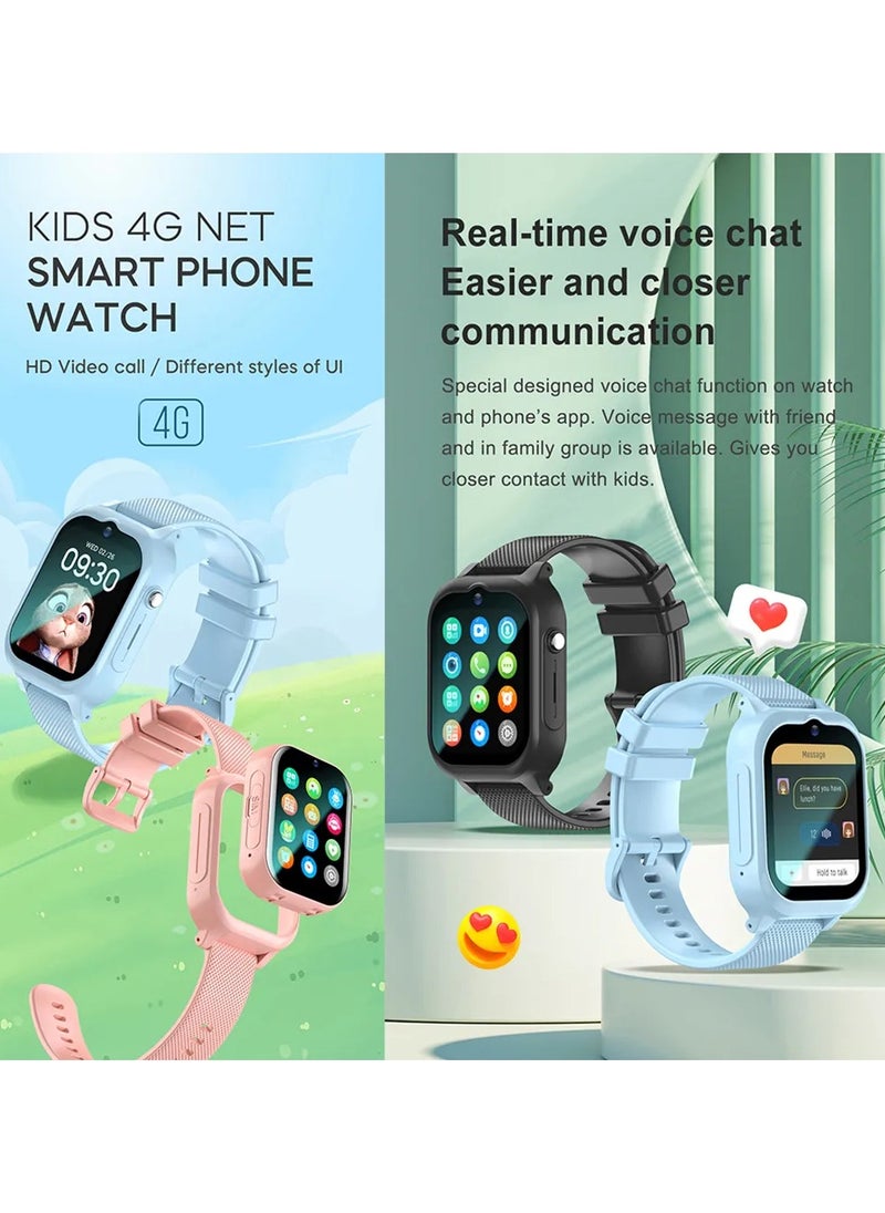 4G Sim Waterproof Children's Smart Watch with Video Call & GPS Positioning Kids Watch For Boys and Girls - Pink