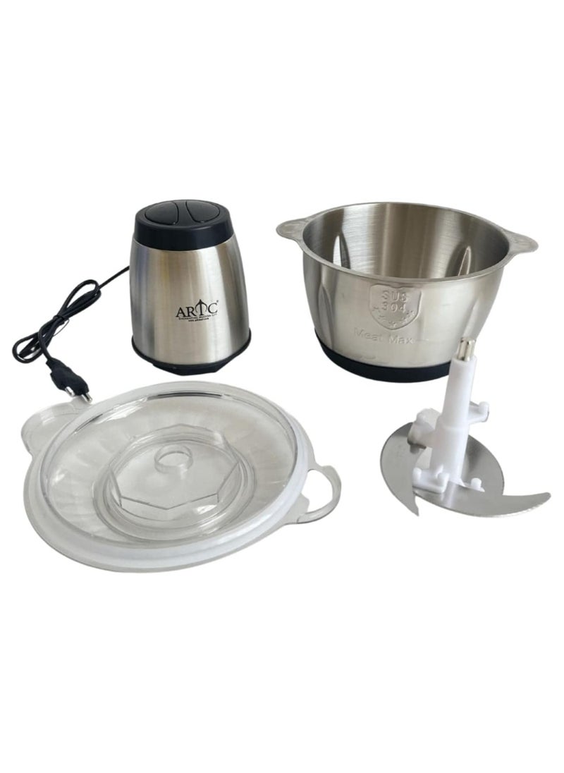 Food Chopper Electric Meat Chopper with Powerful Motor 2L Stainless Steel, 1 Speed Levels Safety Function Multi Chopper For Meat Fruits Vegetables.