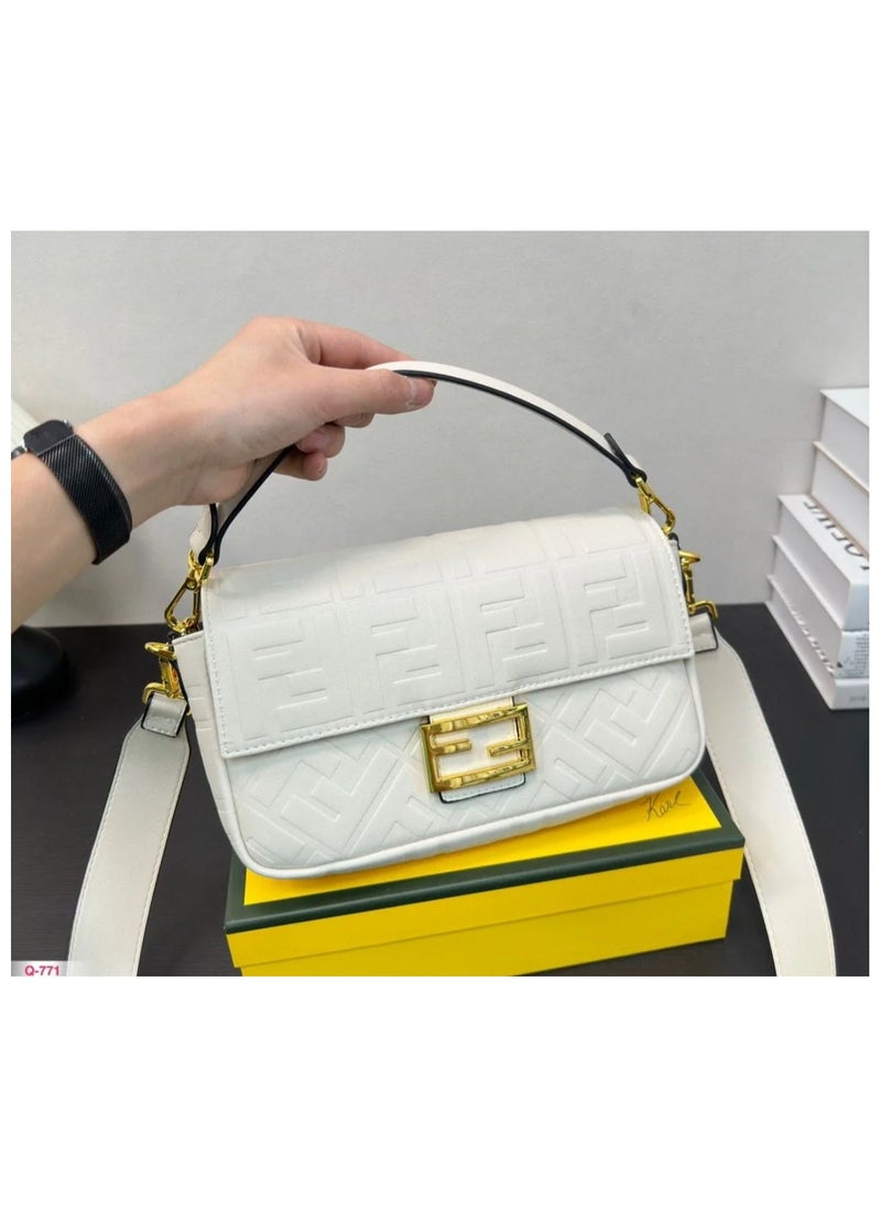 Luxury Clutch Women's White Baguette Shoulder Bag