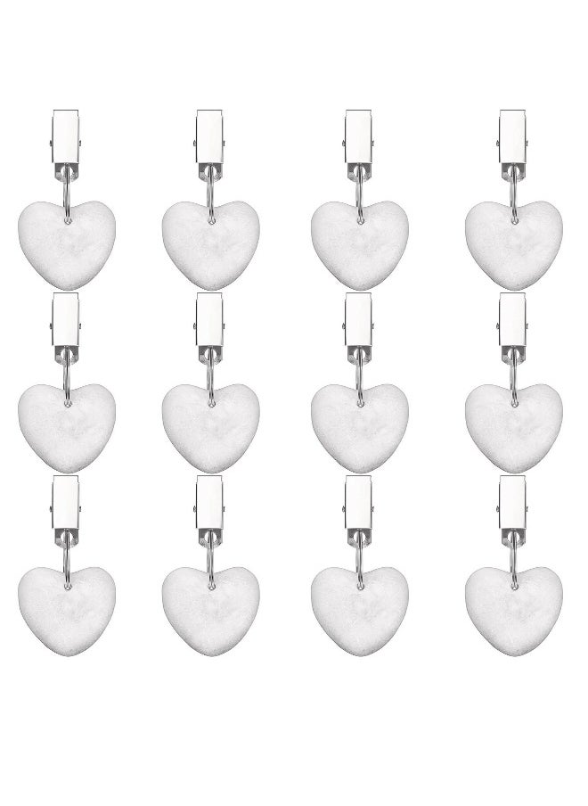 Tablecloth Weights Clip,Marble Heart-Shaped Weights,Stainless Steel Clips - Set of 12,Keep Your Tablecloth Secure(White)