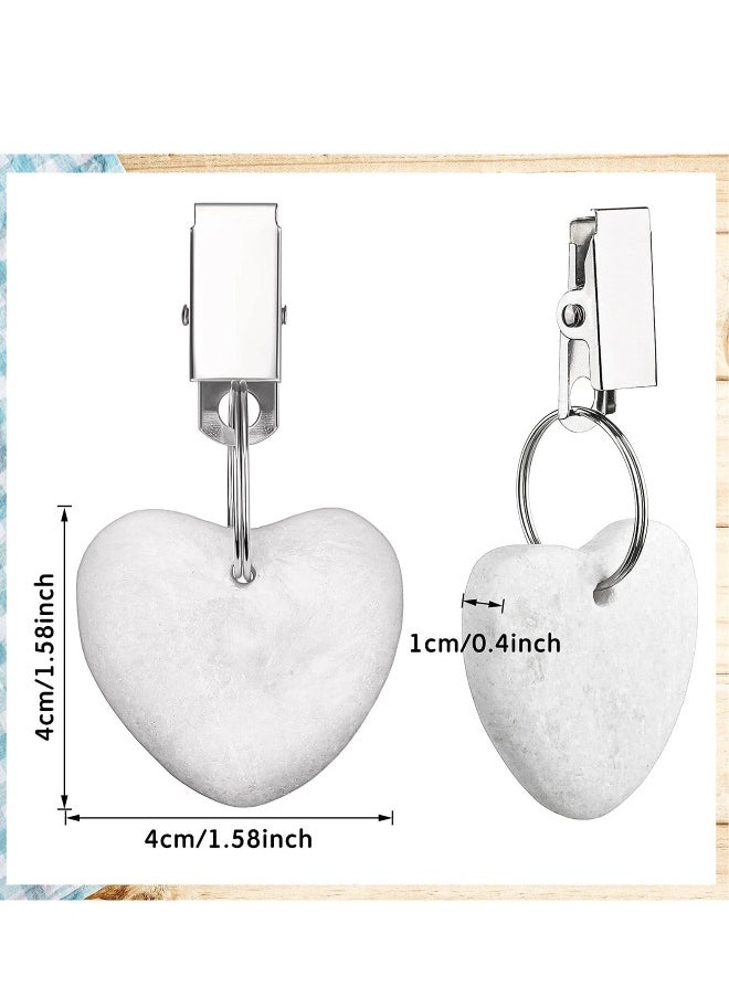 Tablecloth Weights Clip,Marble Heart-Shaped Weights,Stainless Steel Clips - Set of 12,Keep Your Tablecloth Secure(White)