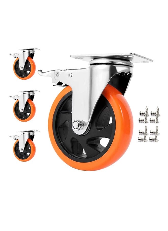 Heavy Duty Furniture Castor Wheels with Brakes - 125mm Swivel Caster Wheels Bearing 900KG - Quiet Rubber Trolley Wheels for Hardwood, Tile, Carpet, Laminate, and More