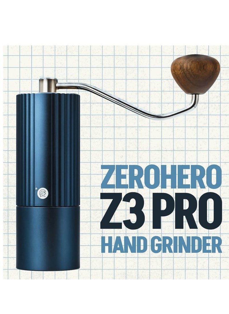 zeroHero Z3 Manual Coffee Grinder - 420 Stainless Steel, 6-Axis Burr, 25g Bean Capacity available colors in Grey ,Silver ,Green ,Blue.