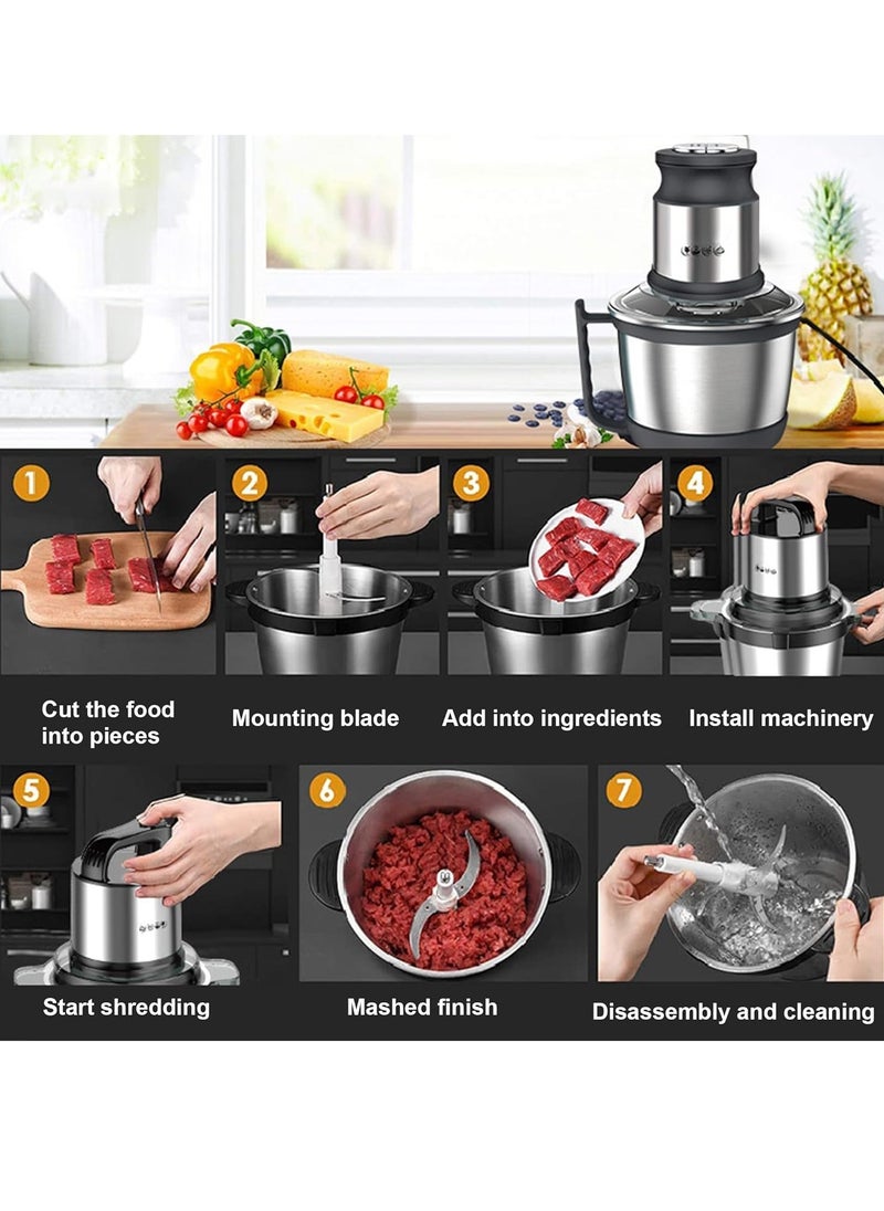 Mini Food Chopper, Mini Kitchen Food Blender Chopper, Commercial Meat Blender, Electric Meat Grinder With 4 L Capacity Stainless Steel Bowl For Meat Onion Vegetable Nut