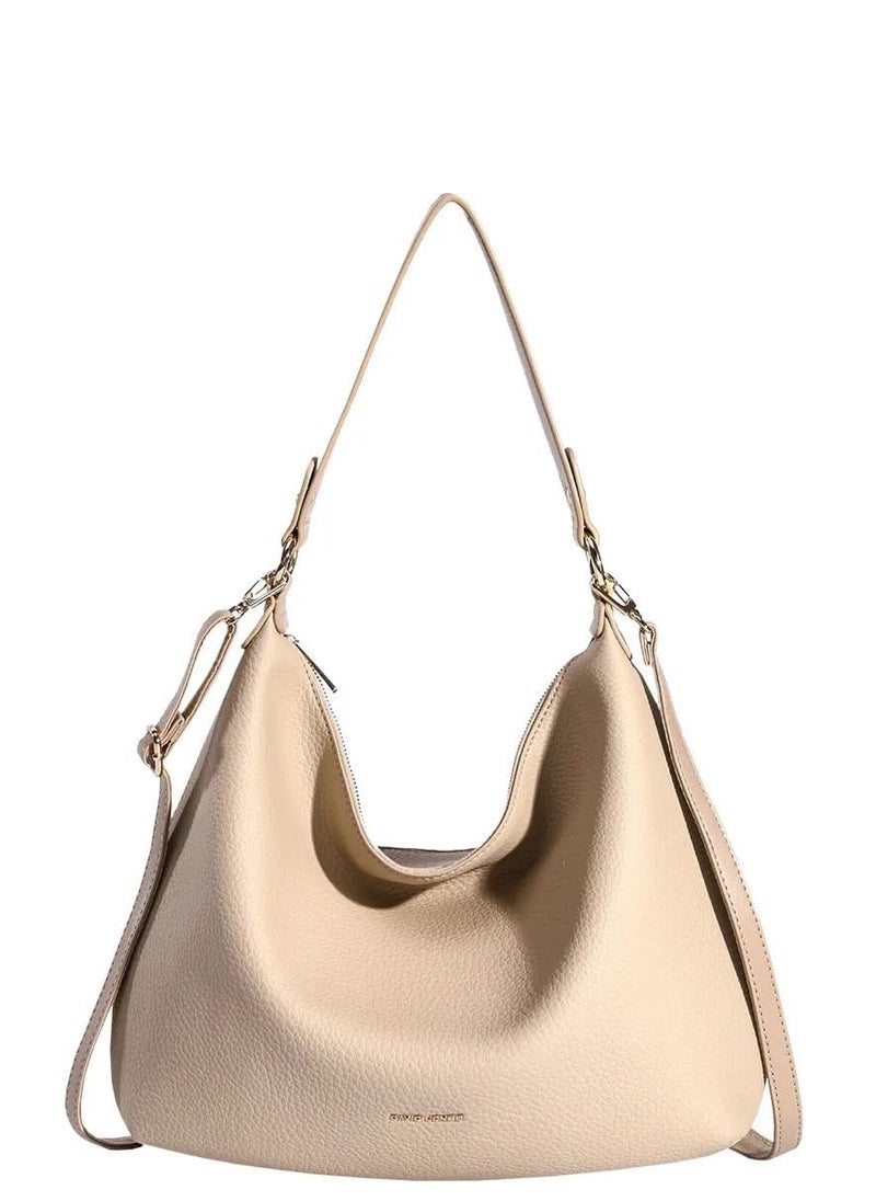 David Jones Shoulder Bag for Women, faux Leather Hobo Crossover Fashion Handbag Purse Color Beige