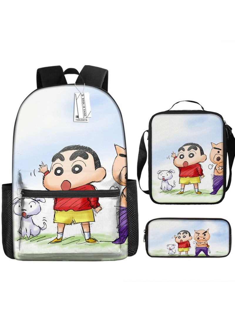 Printed backpack polyester schoolbag large-capacity cross-body bag student-ZZ-Garfield (universal standard three-piece set) - 16