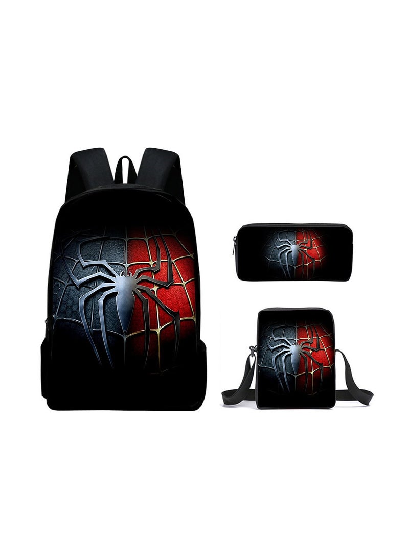 Boys Spider-Man Superman Printed Student Cartoon Schoolbag Backpack 29*16*42CM + Shoulder Bag 19*6*23CM + Pen Bag 24*7*11CM Three-piece Set