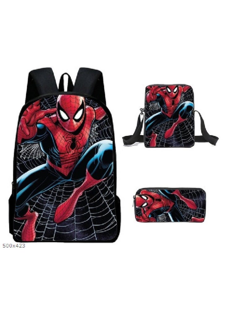 Boys Spider-Man Superman Printed Student Cartoon Schoolbag Backpack 29*16*42CM + Shoulder Bag 19*6*23CM + Pen Bag 24*7*11CM Three-piece Set