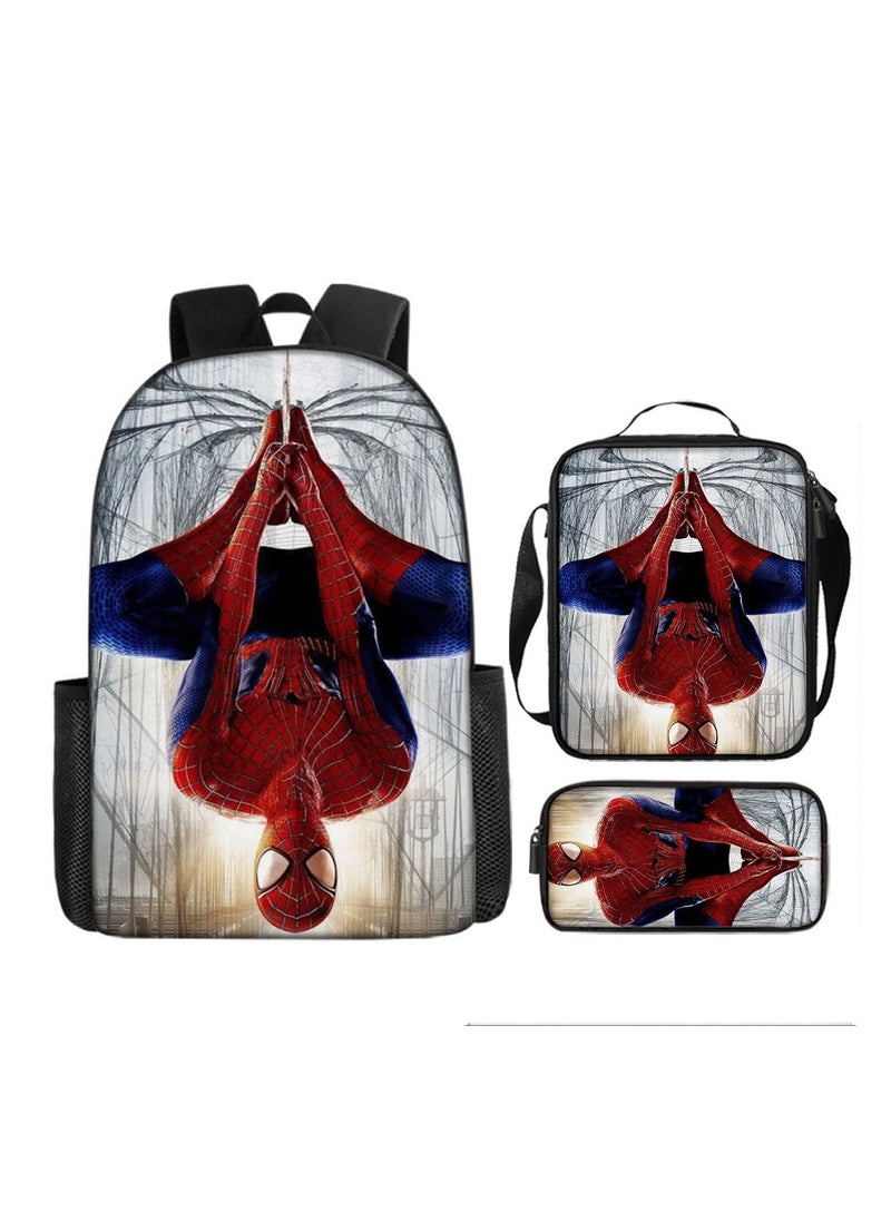 Boys Spider-Man Superman Printed Student Cartoon Schoolbag Backpack 29*16*42CM + Shoulder Bag 19*6*23CM + Pen Bag 24*7*11CM Three-piece Set