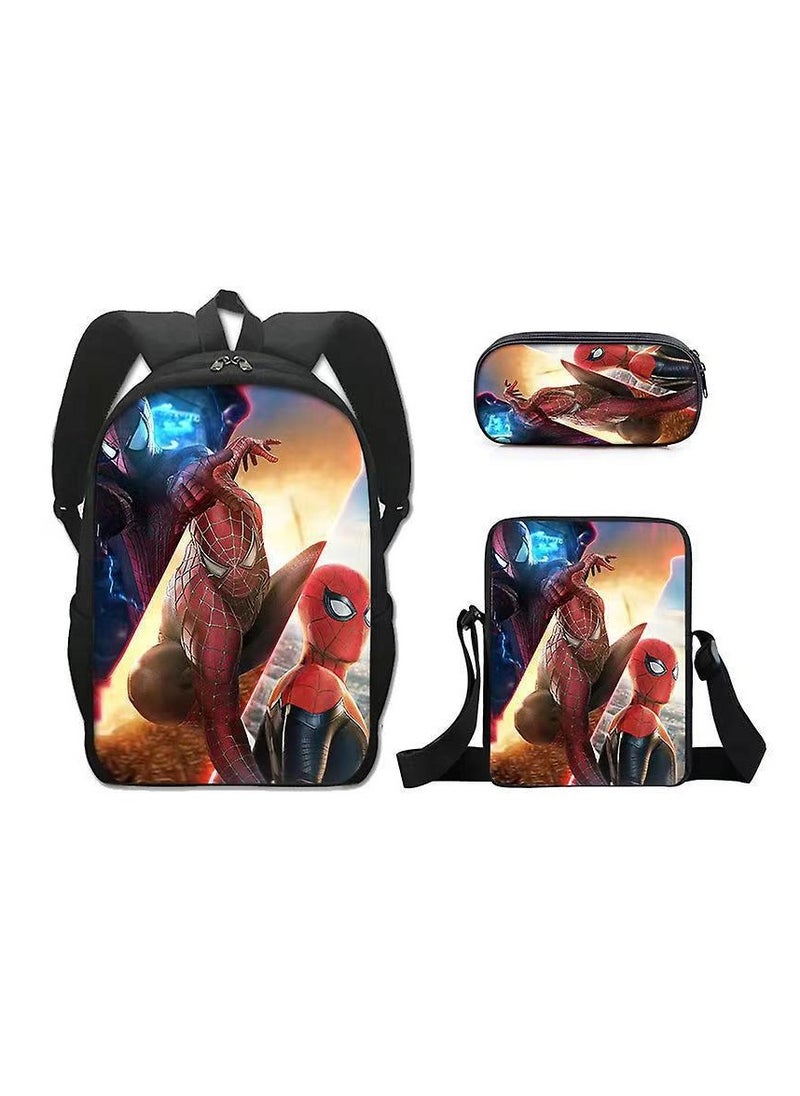 Boys Spider-Man Superman Printed Student Cartoon Schoolbag Backpack 29*16*42CM + Shoulder Bag 19*6*23CM + Pen Bag 24*7*11CM Three-piece Set