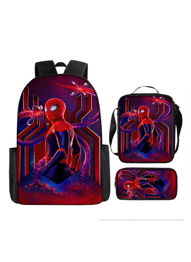 Boys Spider-Man Superman Printed Student Cartoon Schoolbag Backpack 29*16*42CM + Shoulder Bag 19*6*23CM + Pen Bag 24*7*11CM Three-piece Set