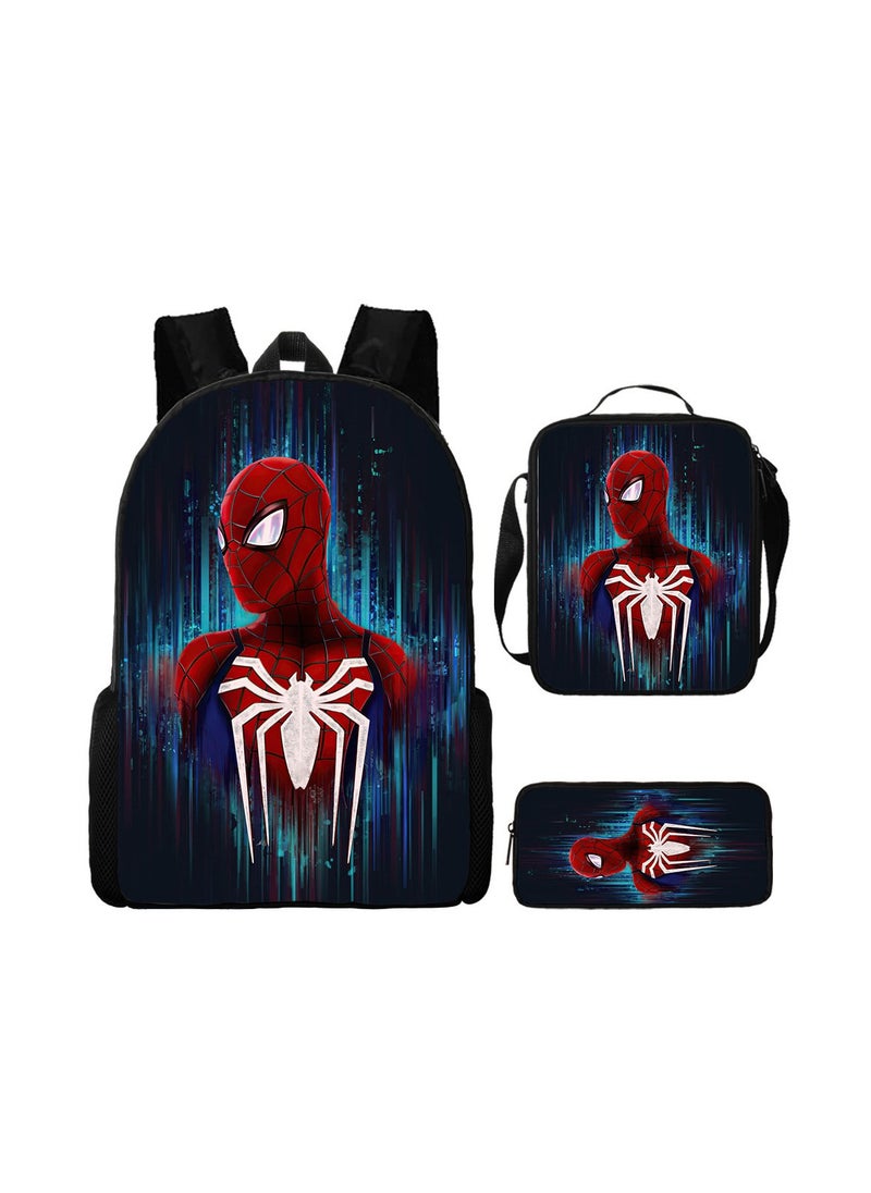 Boys Spider-Man Superman Printed Student Cartoon Schoolbag Backpack 29*16*42CM + Shoulder Bag 19*6*23CM + Pen Bag 24*7*11CM Three-piece Set