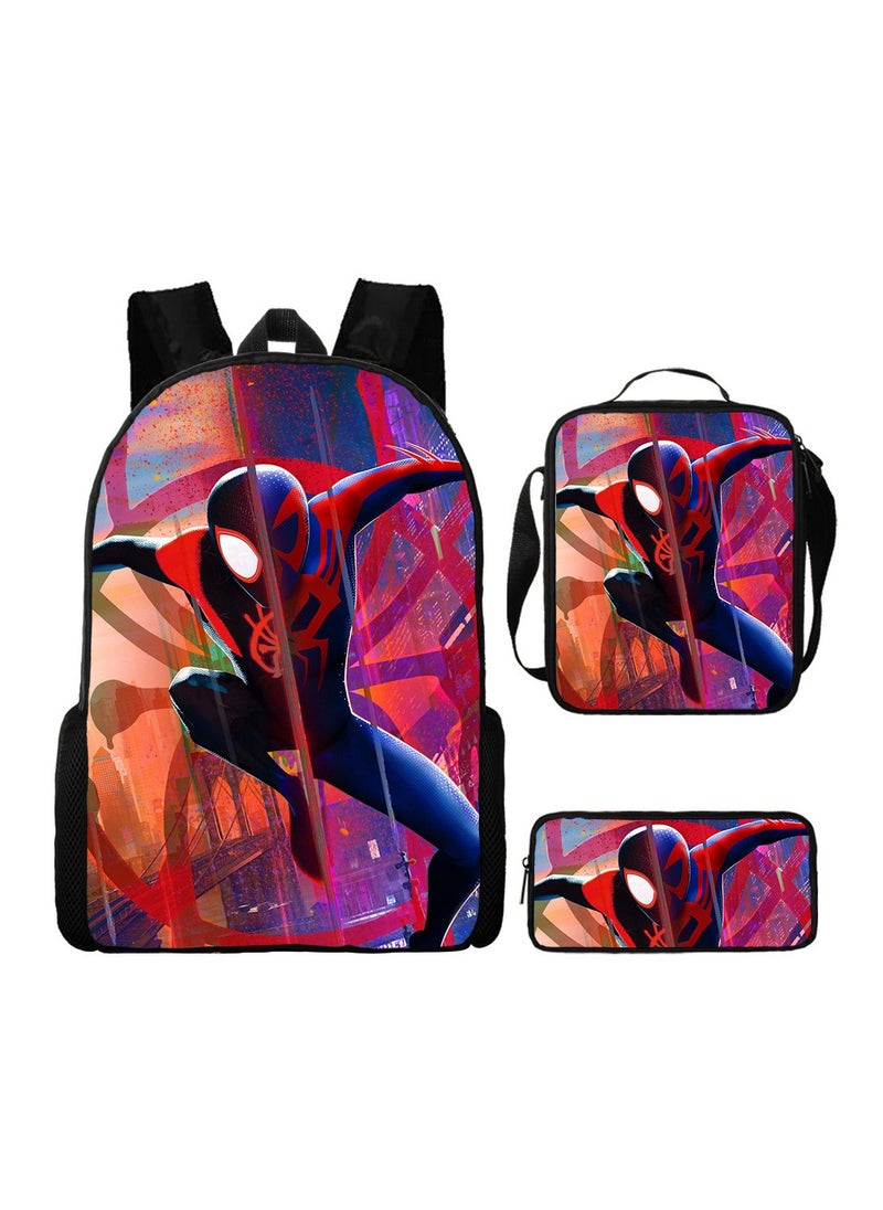 Boys Spider-Man Superman Printed Student Cartoon Schoolbag Backpack 29*16*42CM + Shoulder Bag 19*6*23CM + Pen Bag 24*7*11CM Three-piece Set