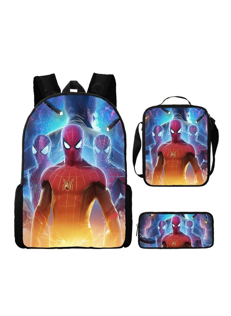 Boys Spider-Man Superman Printed Student Cartoon Schoolbag Backpack 29*16*42CM + Shoulder Bag 19*6*23CM + Pen Bag 24*7*11CM Three-piece Set