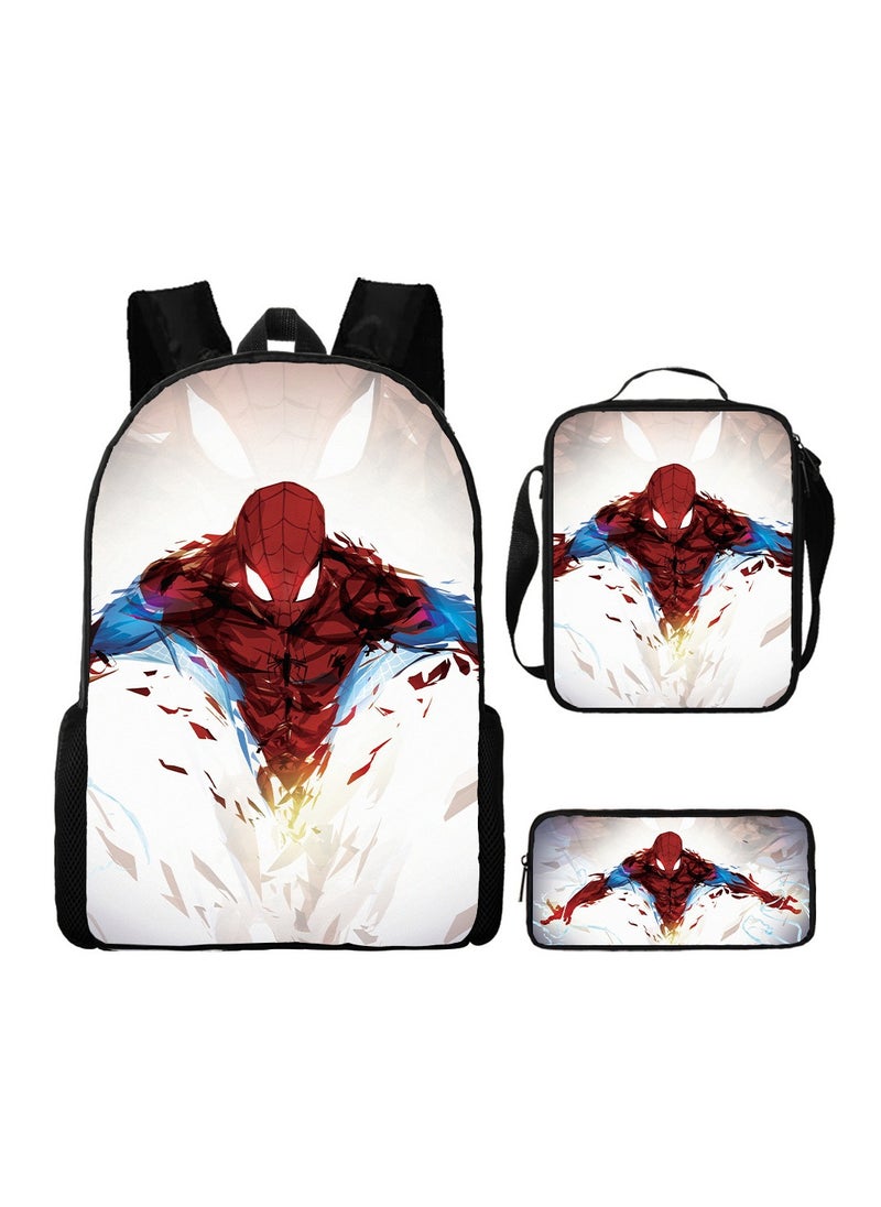 Boys Spider-Man Superman Printed Student Cartoon Schoolbag Backpack 29*16*42CM + Shoulder Bag 19*6*23CM + Pen Bag 24*7*11CM Three-piece Set