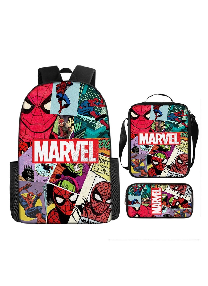 Boys Spider-Man Superman Printed Student Cartoon Schoolbag Backpack 29*16*42CM + Shoulder Bag 19*6*23CM + Pen Bag 24*7*11CM Three-piece Set